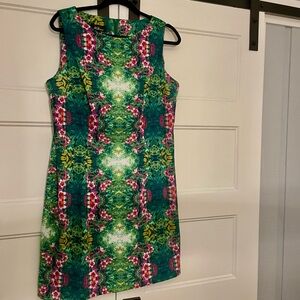 AGB Dress Size 18 Tropical Round Neck Sleeveless Knee Length Sheath